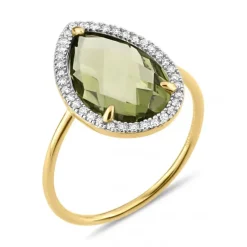 BAGUE ALMA QUARTZ OLIVE ET DIAMANTS OR JAUNE