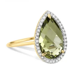 BAGUE ALMA QUARTZ OLIVE ET DIAMANTS OR JAUNE
