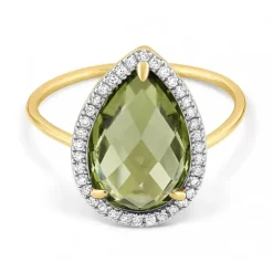 BAGUE ALMA QUARTZ OLIVE ET DIAMANTS OR JAUNE