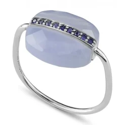 BAGUE AURORE AGATE BLEUE DENTELLE ET SAPHIRS BLEUS OR BLANC