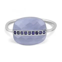 BAGUE AURORE AGATE BLEUE DENTELLE ET SAPHIRS BLEUS OR BLANC
