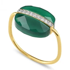 BAGUE AURORE AGATE VERTE ET DIAMANTS OR JAUNE