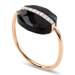 BAGUE AURORE ONYX ET DIAMANTS OR ROSE