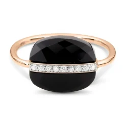 BAGUE AURORE ONYX ET DIAMANTS OR ROSE
