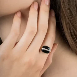 BAGUE AURORE ONYX ET DIAMANTS OR ROSE