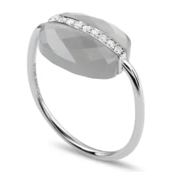 BAGUE AURORE PIERRE DE LUNE GRISE ET DIAMANTS OR BLANC