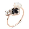 BAGUE BOUQUET ONYX & DIAMANTS ET NACRE BLANCHE + DIAMANTS OR ROSE