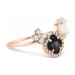 BAGUE BOUQUET ONYX & DIAMANTS ET NACRE BLANCHE + DIAMANTS OR ROSE