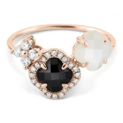 BAGUE BOUQUET ONYX & DIAMANTS ET NACRE BLANCHE + DIAMANTS OR ROSE