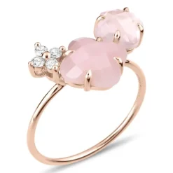 BAGUE BOUQUET OPALE ET QUARTZ ROSE + DIAMANTS OR ROSE