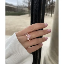 BAGUE BOUQUET OPALE ET QUARTZ ROSE + DIAMANTS OR ROSE
