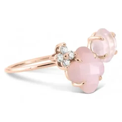 BAGUE BOUQUET OPALE ET QUARTZ ROSE + DIAMANTS OR ROSE