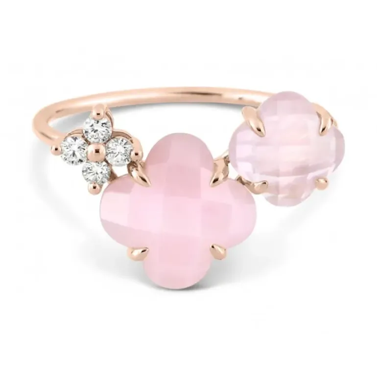 BAGUE BOUQUET OPALE ET QUARTZ ROSE + DIAMANTS OR ROSE