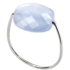 BAGUE OR BLANC COUSSIN AGATE BLEUE DENTELLE
