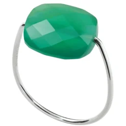 BAGUE OR BLANC COUSSIN AGATE VERTE