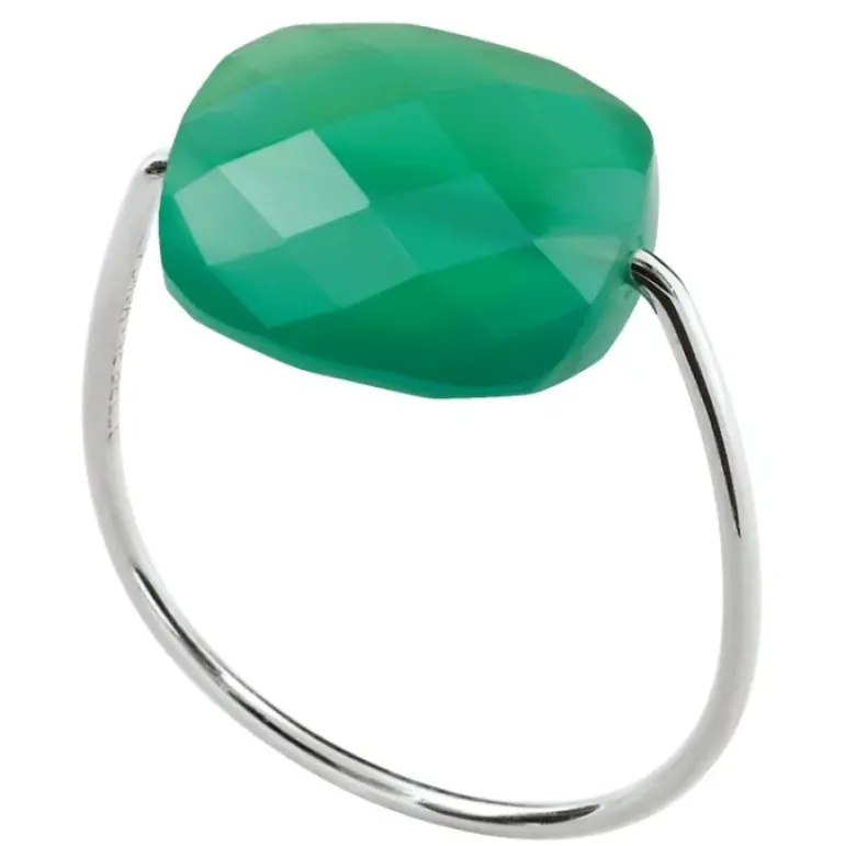 BAGUE OR BLANC COUSSIN AGATE VERTE