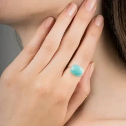 BAGUE OR BLANC COUSSIN AMAZONITE