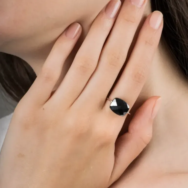 BAGUE OR BLANC COUSSIN HEMATITE