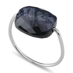 BAGUE OR BLANC COUSSIN PIETERSITE BLEUE