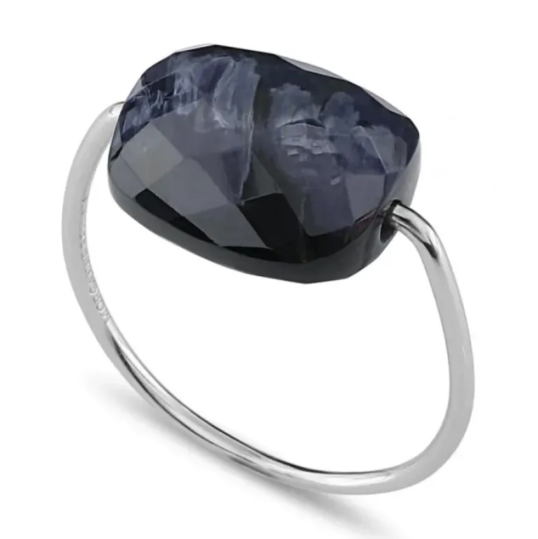 BAGUE OR BLANC COUSSIN PIETERSITE BLEUE
