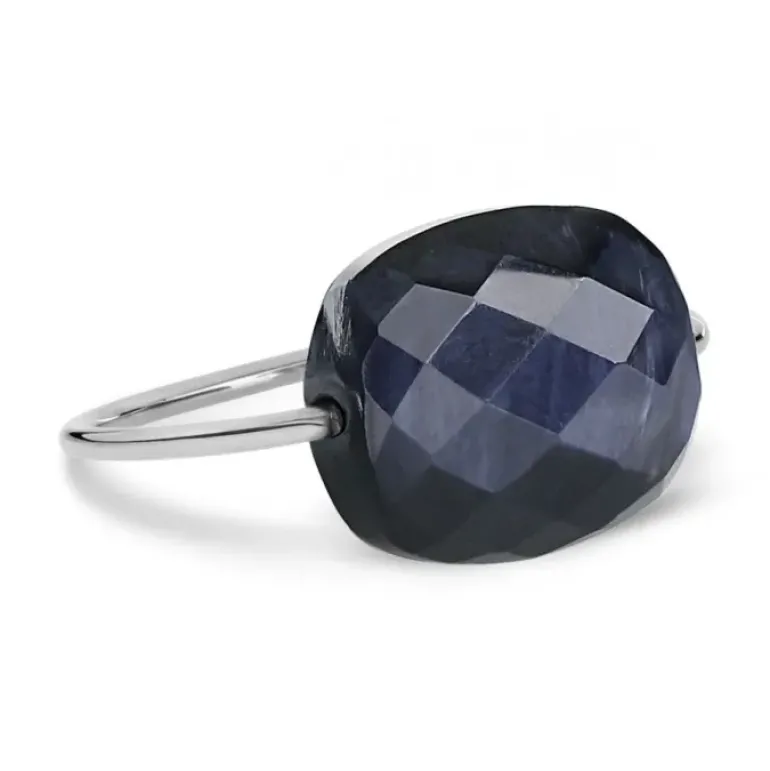BAGUE OR BLANC COUSSIN PIETERSITE BLEUE
