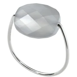BAGUE OR BLANC COUSSIN PIERRE DE LUNE GRISE