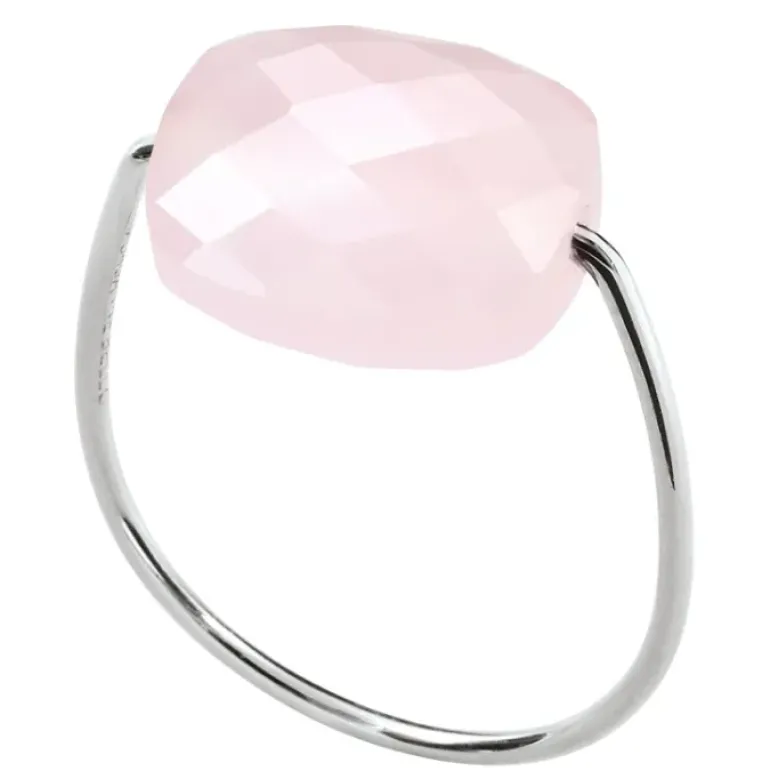 BAGUE OR BLANC COUSSIN QUARTZ ROSE POUDRE