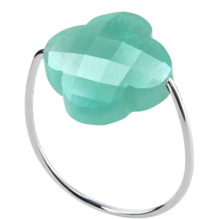 BAGUE OR BLANC TREFLE AMAZONITE