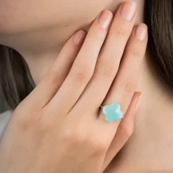 BAGUE OR BLANC TREFLE AMAZONITE