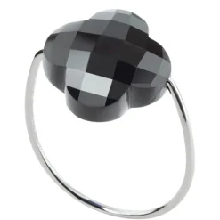 BAGUE OR BLANC TREFLE HEMATITE