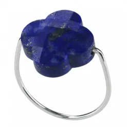 BAGUE OR BLANC TREFLE LAPIS LAZULI