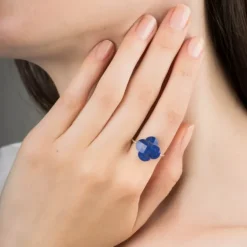 BAGUE OR BLANC TREFLE LAPIS LAZULI