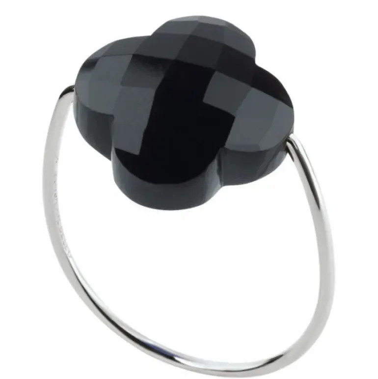 BAGUE OR BLANC TREFLE ONYX