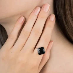 BAGUE OR BLANC TREFLE ONYX