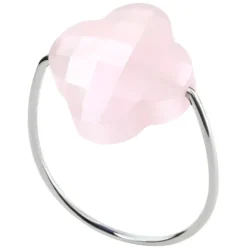 BAGUE OR BLANC TREFLE QUARTZ ROSE POUDRE
