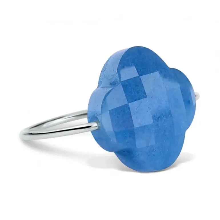BAGUE OR BLANC TRÈFLE QUARTZ BLEU