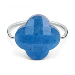 BAGUE OR BLANC TRÈFLE QUARTZ BLEU
