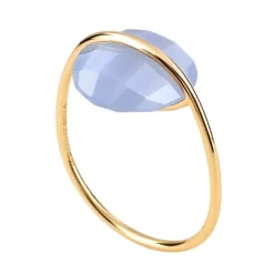 BAGUE OR JAUNE AGATE BLEUE DENTELLE