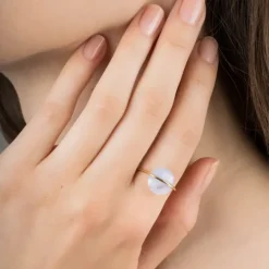 BAGUE OR JAUNE AGATE BLEUE DENTELLE