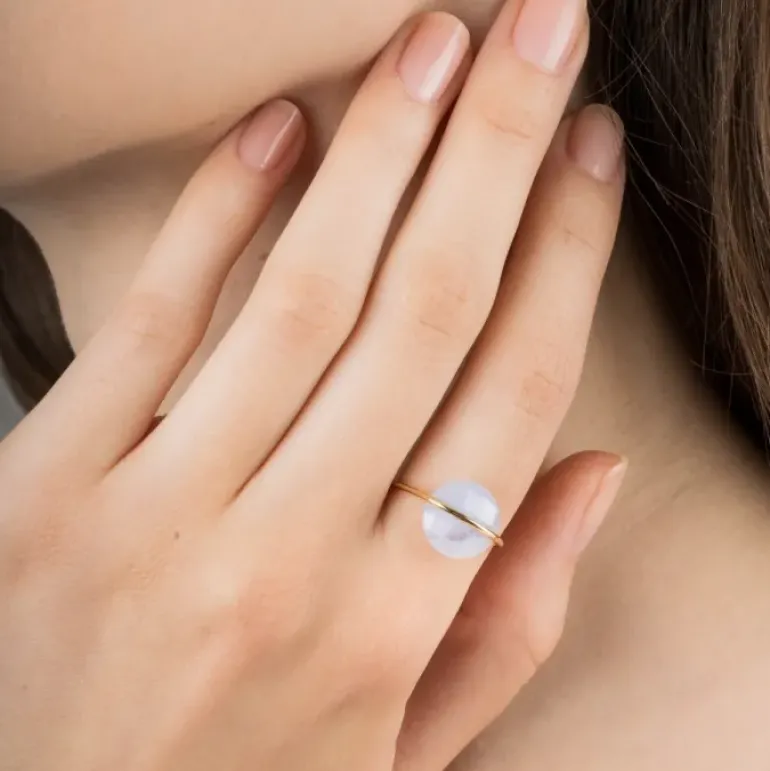 BAGUE OR JAUNE AGATE BLEUE DENTELLE