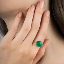 BAGUE OR JAUNE COUSSIN AGATE VERTE