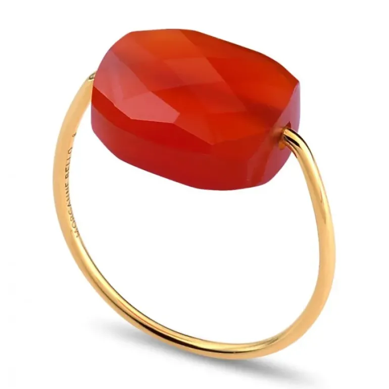 BAGUE OR JAUNE COUSSIN CORNALINE