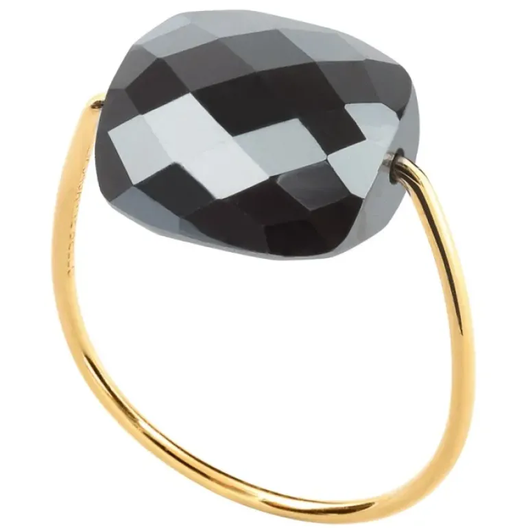 BAGUE OR JAUNE COUSSIN HEMATITE