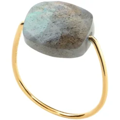 BAGUE OR JAUNE COUSSIN LABRADORITE