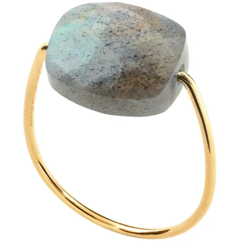 BAGUE OR JAUNE COUSSIN LABRADORITE