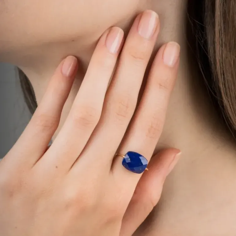 BAGUE OR JAUNE COUSSIN LAPIS LAZULI