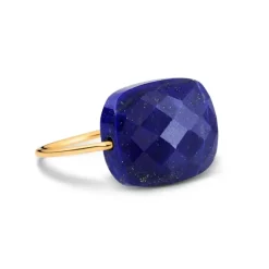BAGUE OR JAUNE COUSSIN OVERSIZE LAPIS LAZULI
