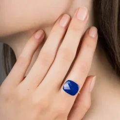 BAGUE OR JAUNE COUSSIN OVERSIZE LAPIS LAZULI