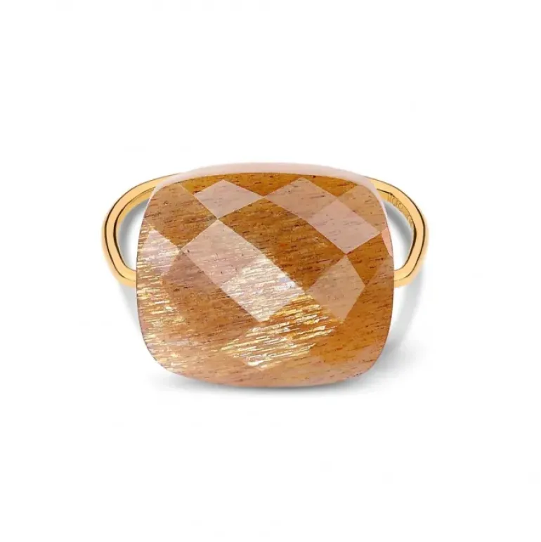 BAGUE OR JAUNE COUSSIN OVERSIZE PIERRE DE SOLEIL