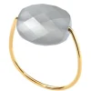 BAGUE OR JAUNE COUSSIN PIERRE DE LUNE GRISE